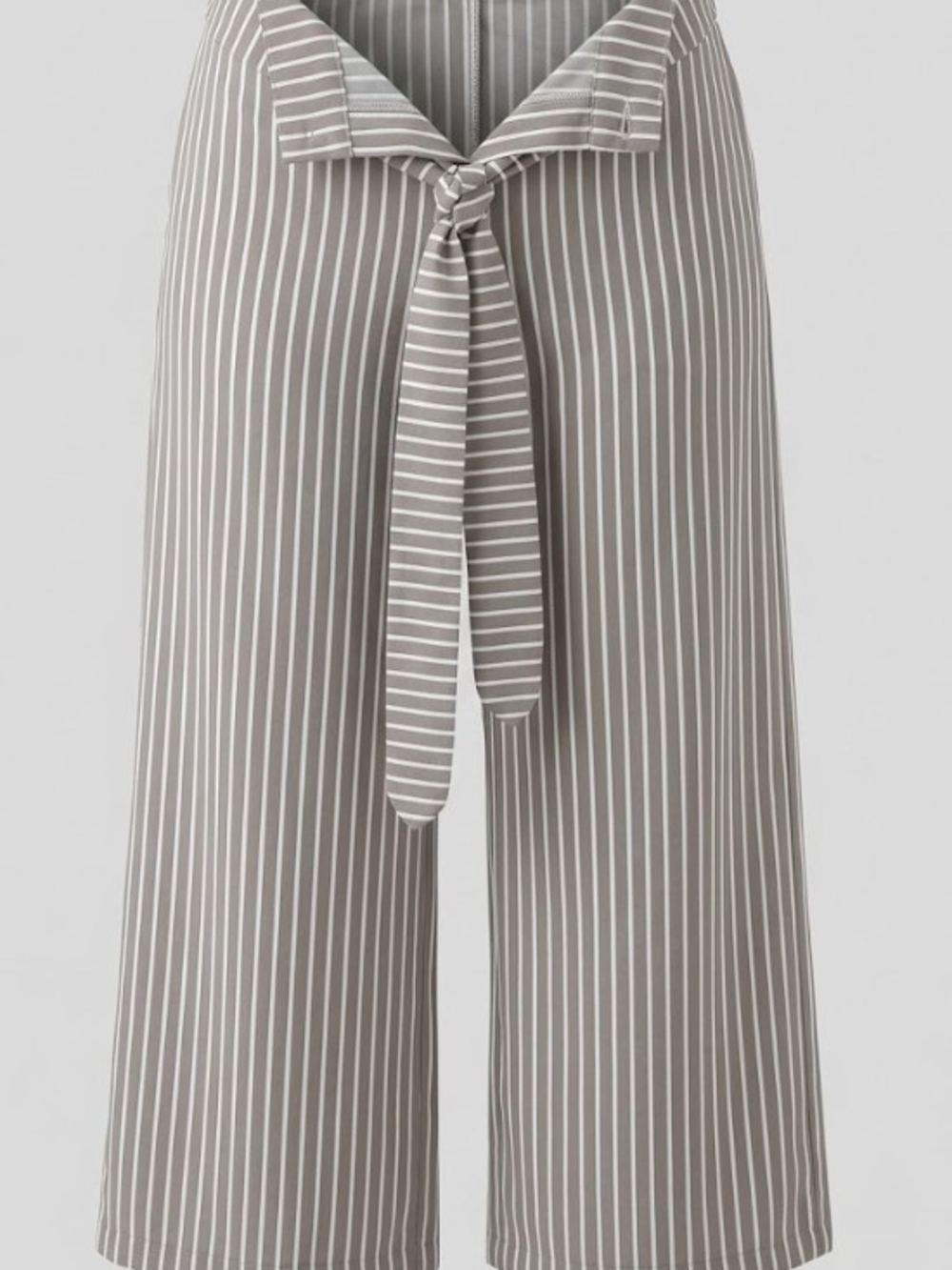 Altar'd State Taupe and White Striped Tie-Waist Wide-Leg Pants